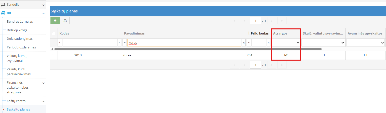 Active inventory attribute in the chart of accounts